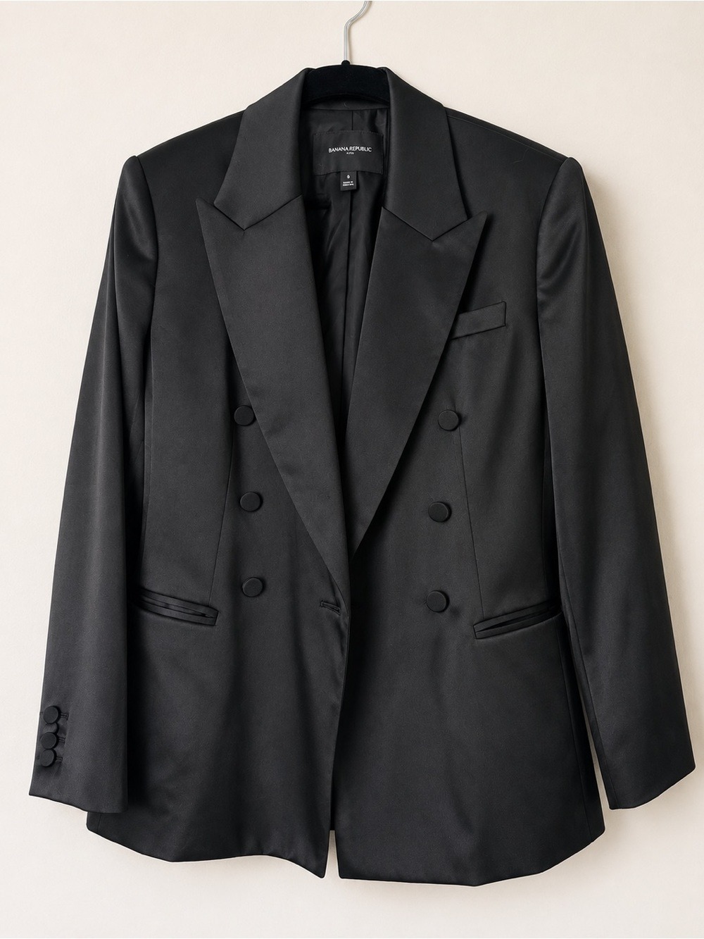 Banana Republic Satin Double Breasted Blazer Black Size 6 Style 564970 - Picture 4 of 12